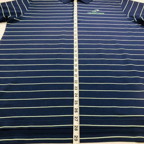 Peter Millar Navy Blue W/ Green Stripes Golf Polo Shirt Men's Size XL in EUC - Picture 9 of 11